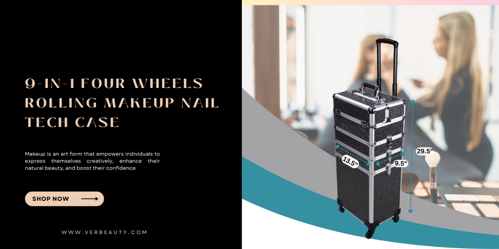 The Ultimate Beauty Professional's Companion: Ver Beauty's 9-IN-1 Four Wheels Rolling Makeup Nail Tech Case
