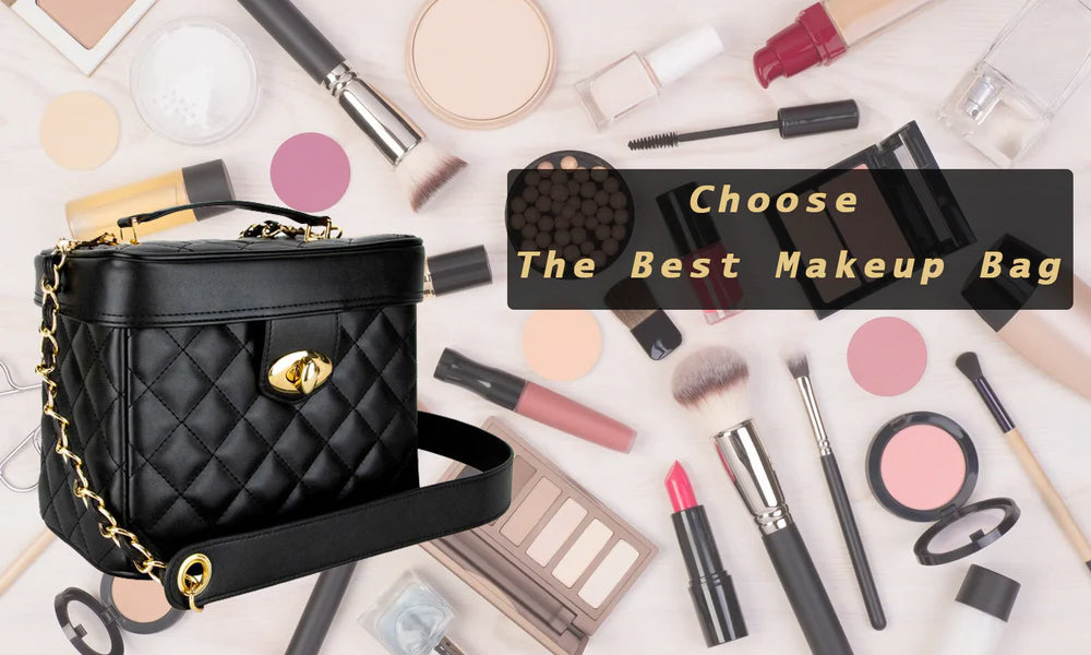 Makeup Bag, Large Cosmetic Travel Bag with Mirror Make Up Brush