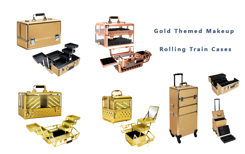 The Most Admirable Gold Themed Makeup Rolling Train Cases