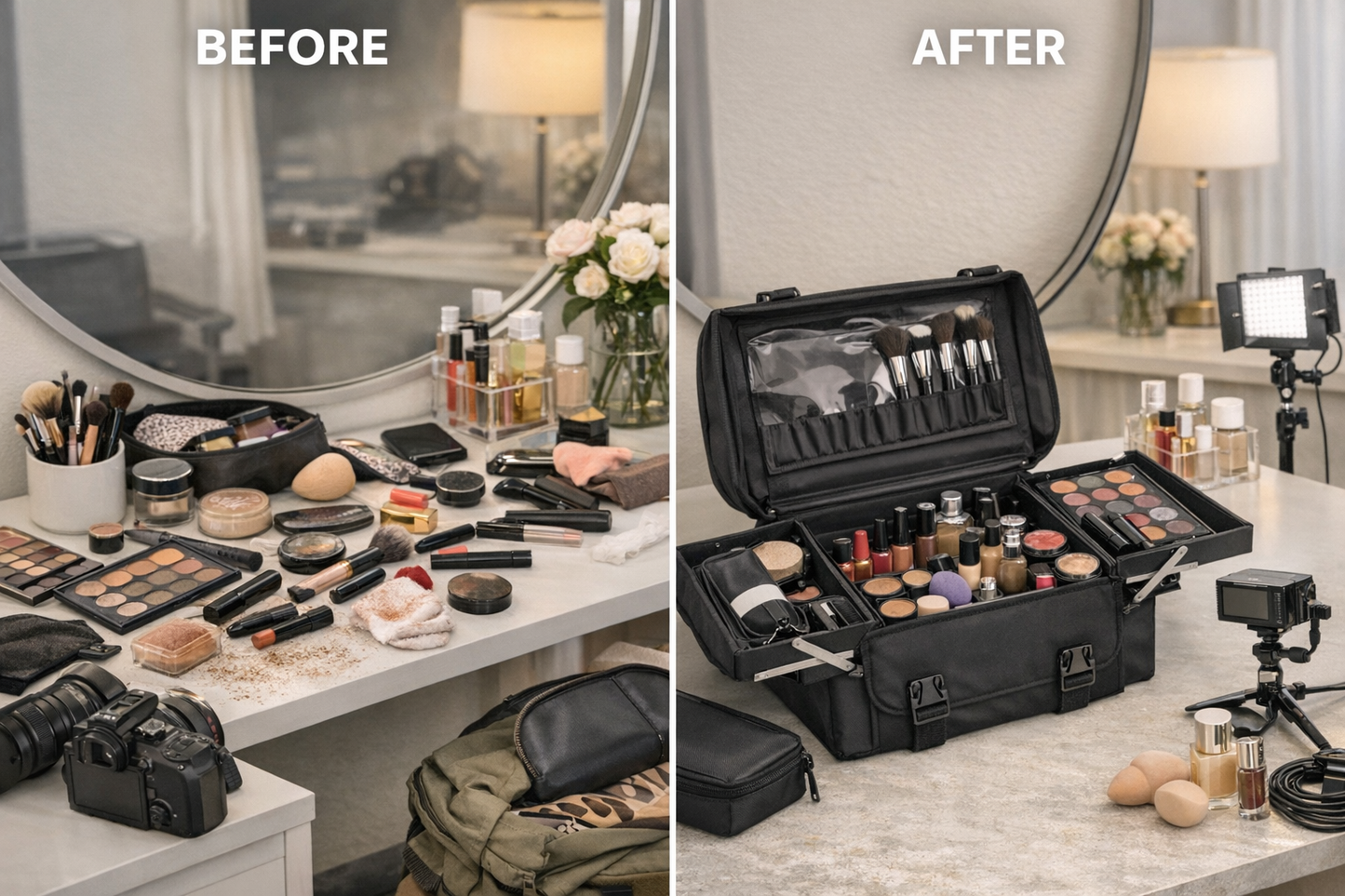 Professional Soft‑Sided Makeup Train Case – 1680D Nylon Cosmetic Organizer with Removable Trays, Brush Holder & Shoulder Strap