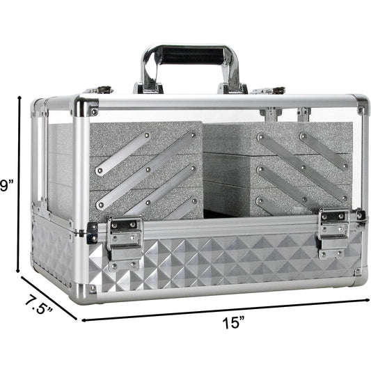 VER Beauty Aluminum & Acrylic Makeup Train Case – 6-Tier Accordion Trays & Locking Organizer