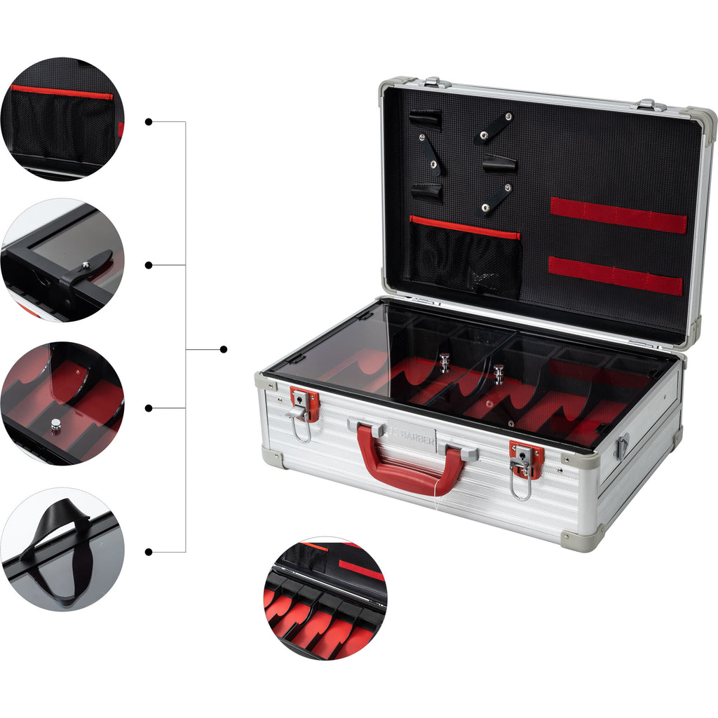 Professional Portable Barber Case for 6 Clippers Sliding Tray and Supplies by JC Barber - JBC005