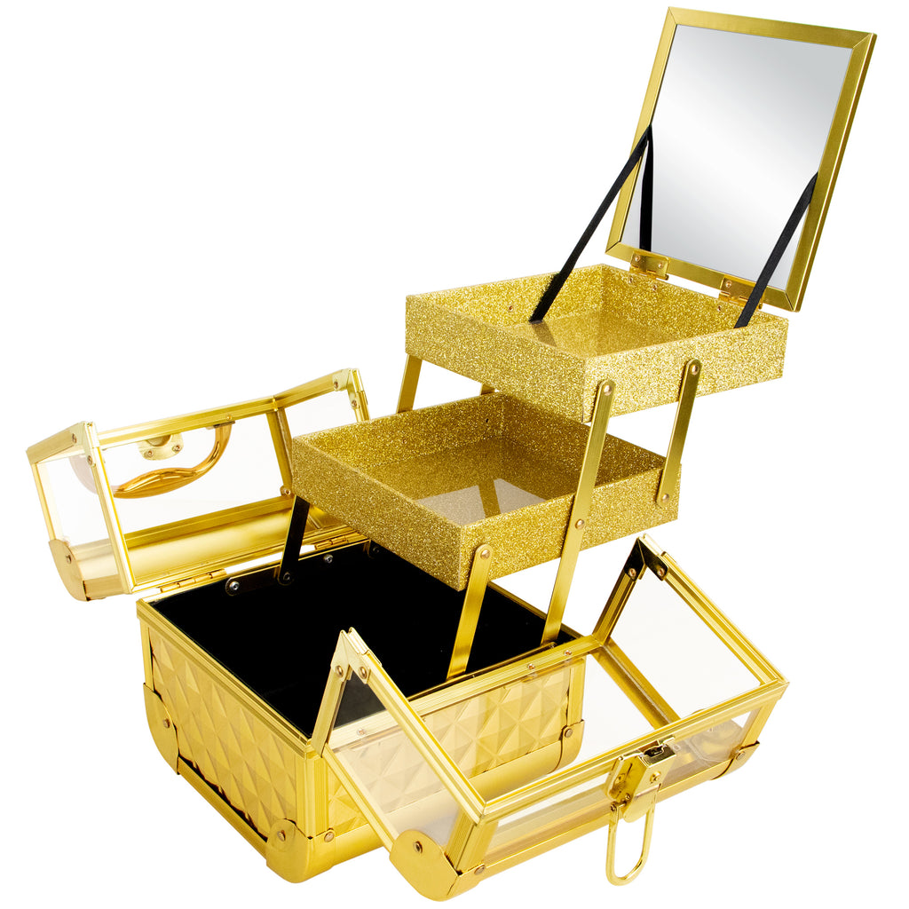 Dell'Unita Armored Acrylic Case with 2 Trays and Mirror by Ver Beauty-VK005 - eBest Makeup Cases