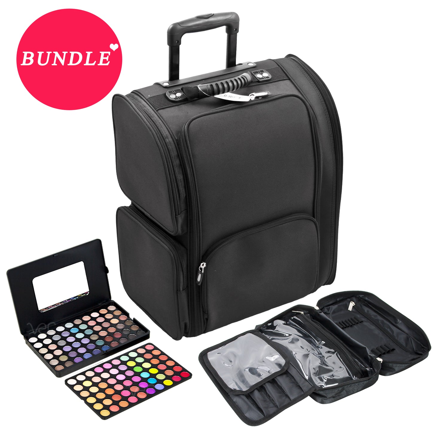 MDG SVT011 Soft Sided Nylon Rolling Case with Makeup Bag and Makeup Palette by VER BEAUTY