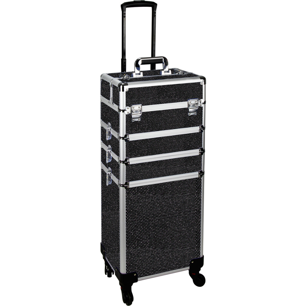 9 in 1 Professional Interchangeable Rolling Makeup Train Case Large Capacity Trolley Travel Storage Cosmetic Organizer Portable Extra Lid Key Swivel Wheels Salon Barber - VT020