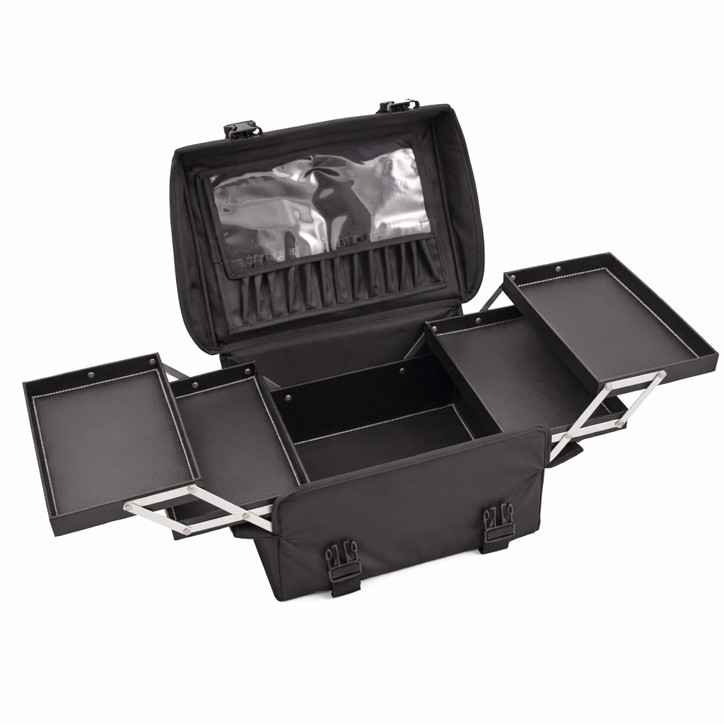 Professional Soft‑Sided Makeup Train Case – 1680D Nylon Cosmetic Organizer with Removable Trays, Brush Holder & Shoulder Strap