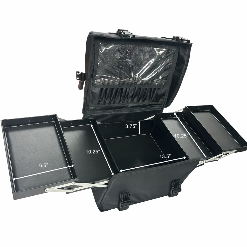 Professional Soft‑Sided Makeup Train Case – 1680D Nylon Cosmetic Organizer with Removable Trays, Brush Holder & Shoulder Strap