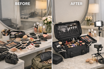 Professional Soft‑Sided Makeup Train Case – 1680D Nylon Cosmetic Organizer with Removable Trays, Brush Holder & Shoulder Strap