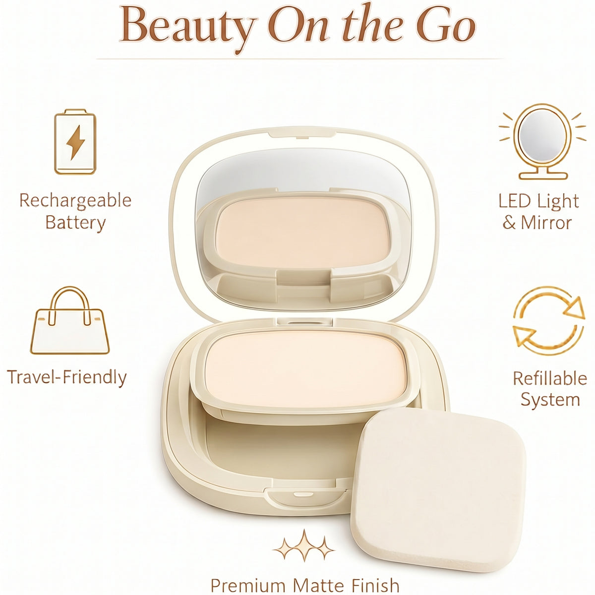 VER Beauty LED Mirror Pressed Powder Compact – Medium Neutral