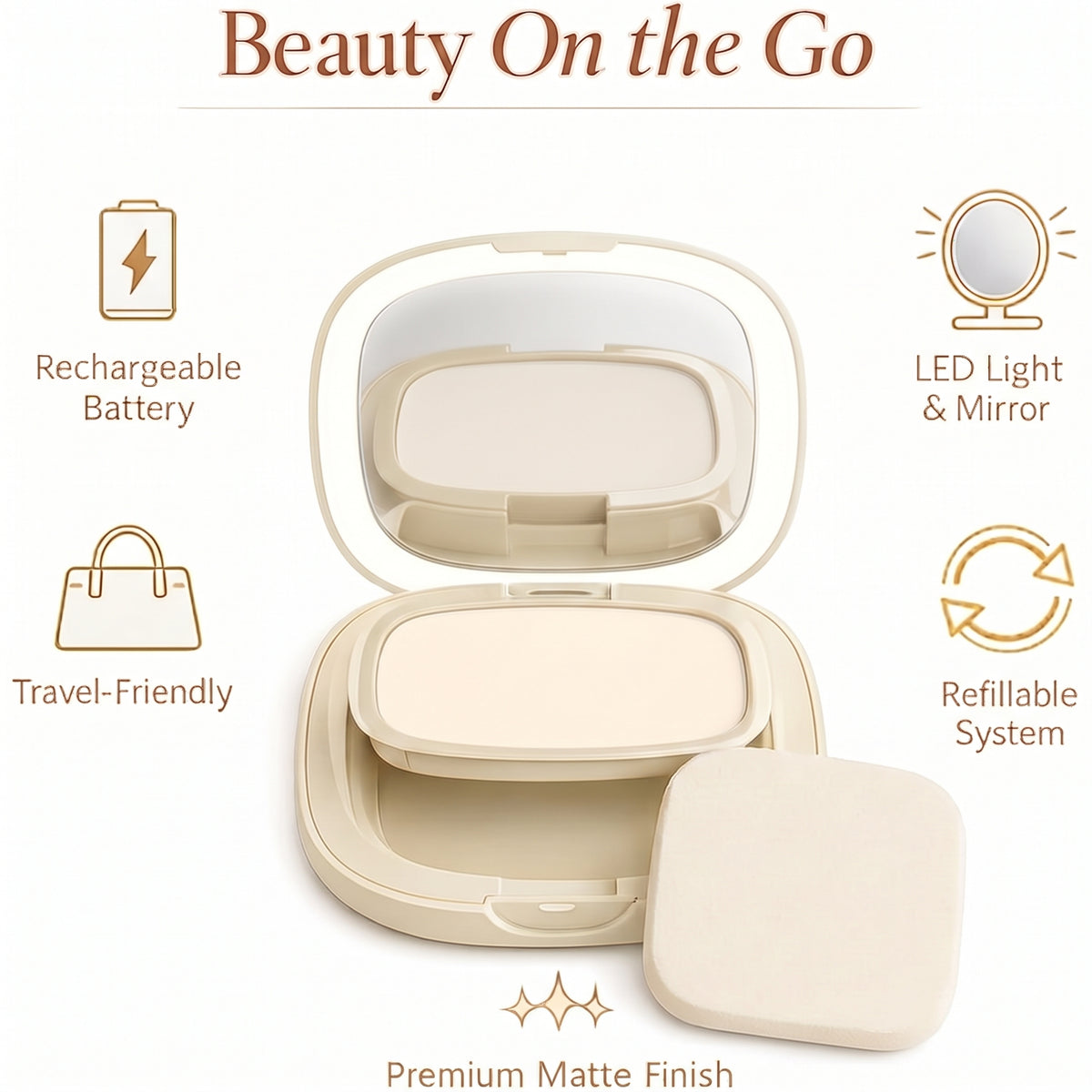 VER Beauty LED Mirror Pressed Powder Compact – Light Neutral