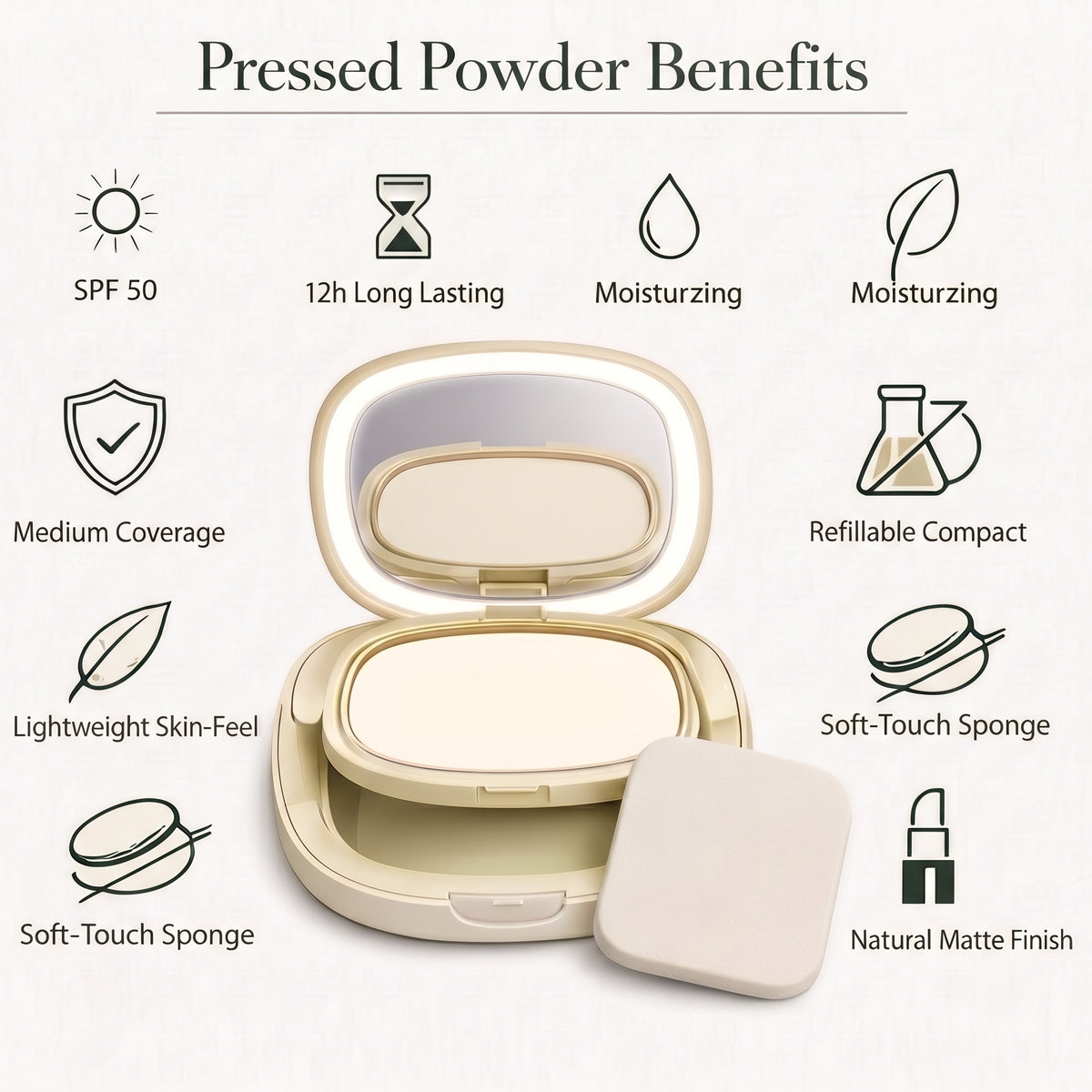 VER Beauty LED Mirror Pressed Powder Compact – Light Neutral
