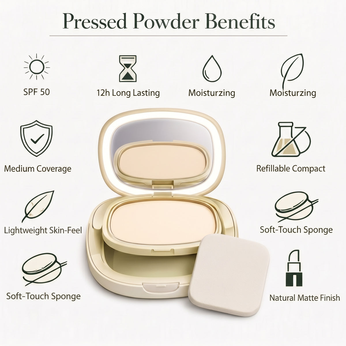VER Beauty LED Mirror Pressed Powder Compact – Medium Neutral