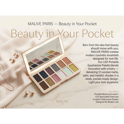 VER Beauty 12‑Color Eyeshadow Palette with USB‑C LED Mirror — Long‑Wear, High Pigment, Clean Beauty