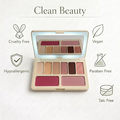 VER Beauty 8‑Pan Eyeshadow & Blush Palette with Rechargeable LED Mirror – Vegan, Long‑Wear, Talc‑Free