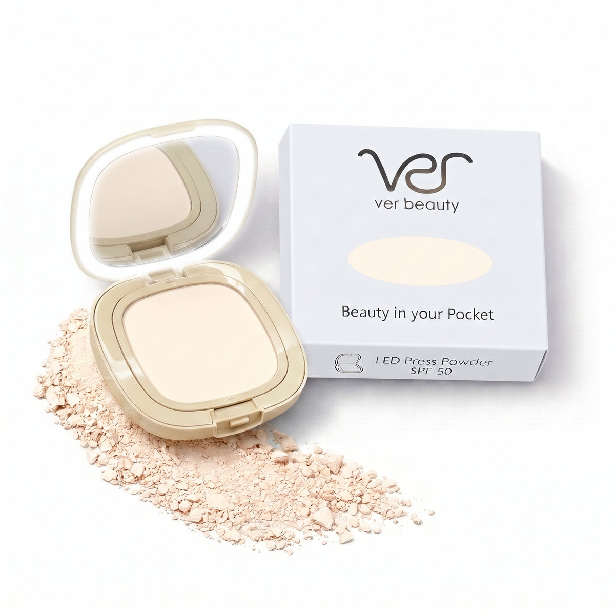 VER Beauty LED Mirror Pressed Powder Compact – Light Neutral