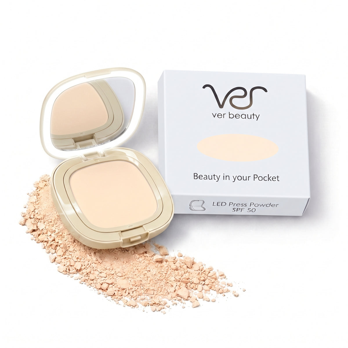 VER Beauty LED Mirror Pressed Powder Compact – Medium Neutral