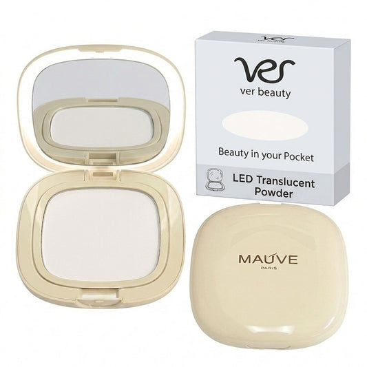 VER Beauty LED Pressed Powder Compact with Translucent Matte Finish, Clean Mineral Formula, Moisturizing & Lightweight