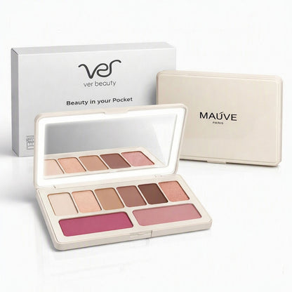 VER Beauty 8‑Pan Eyeshadow & Blush Palette with Rechargeable LED Mirror – Vegan, Long‑Wear, Talc‑Free