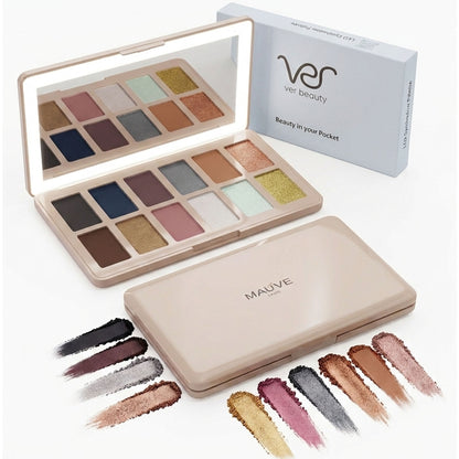 VER Beauty 12‑Color Eyeshadow Palette with USB‑C LED Mirror — Long‑Wear, High Pigment, Clean Beauty