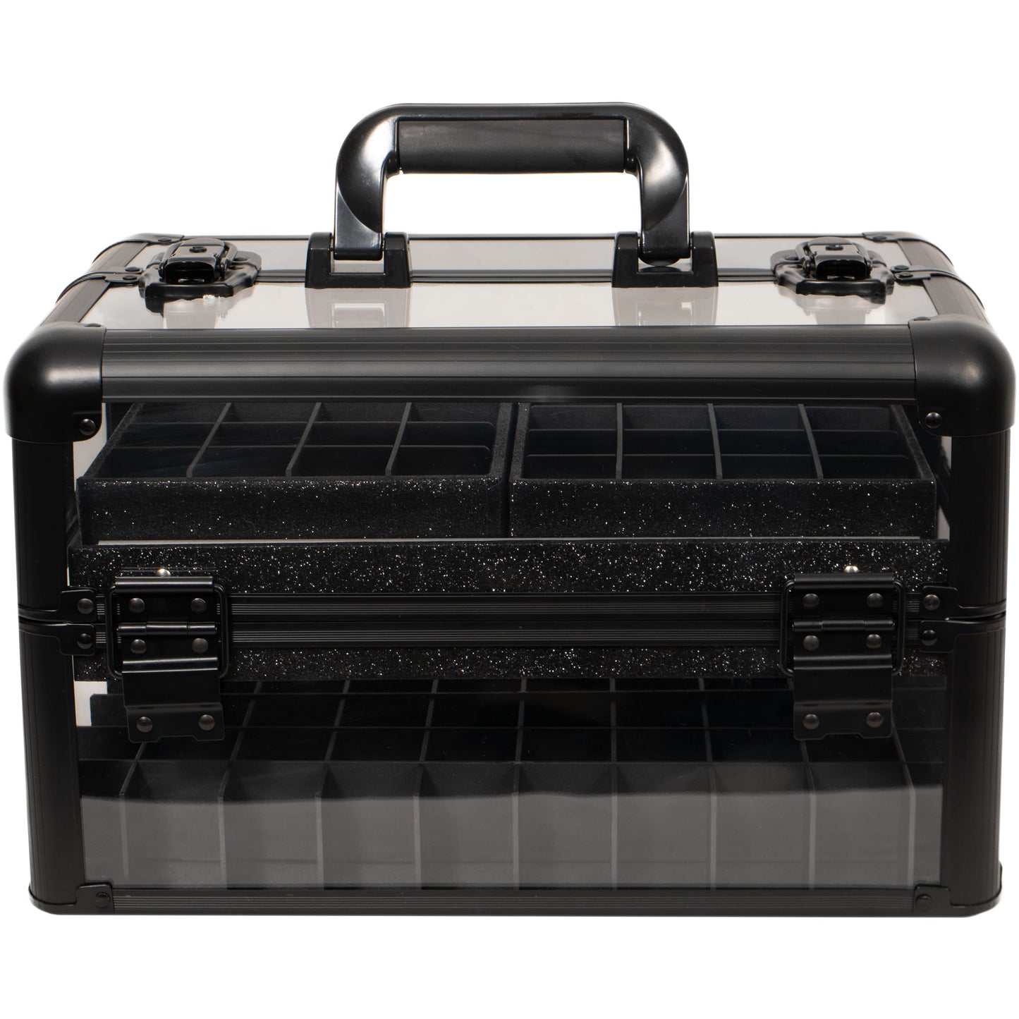 VER Beauty Clear Acrylic Makeup Train Case – Removable Foundation Holders & Slide-Out Trays