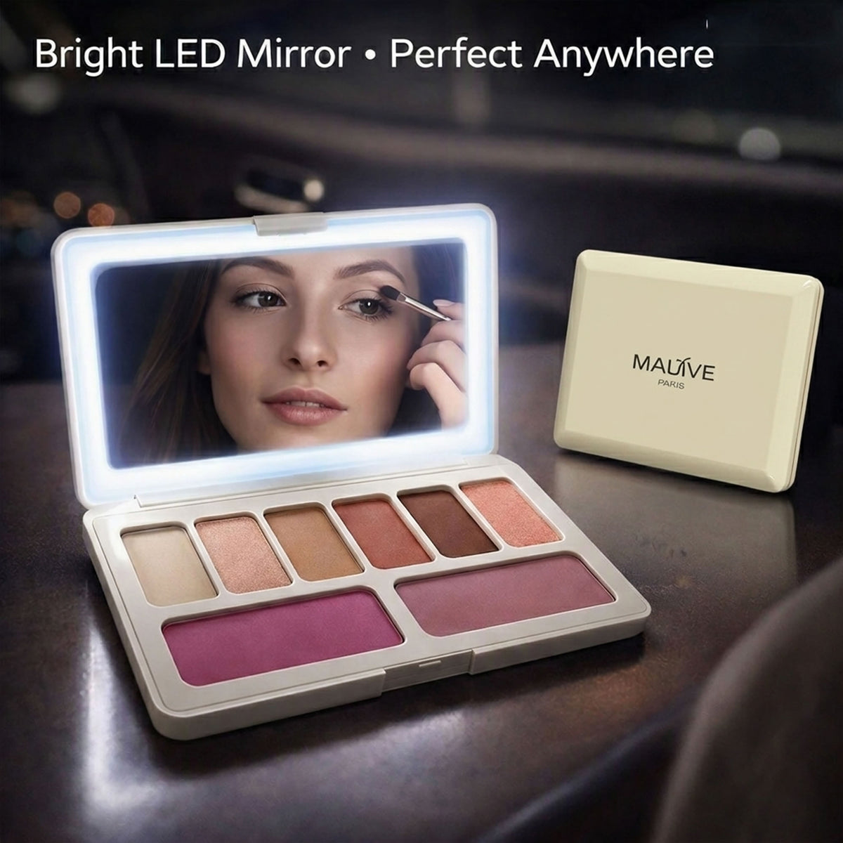 VER Beauty 8‑Pan Eyeshadow & Blush Palette with Rechargeable LED Mirror – Vegan, Long‑Wear, Talc‑Free