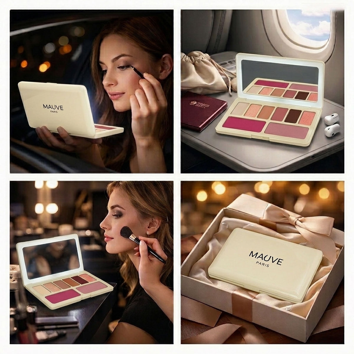 VER Beauty 8‑Pan Eyeshadow & Blush Palette with Rechargeable LED Mirror – Vegan, Long‑Wear, Talc‑Free