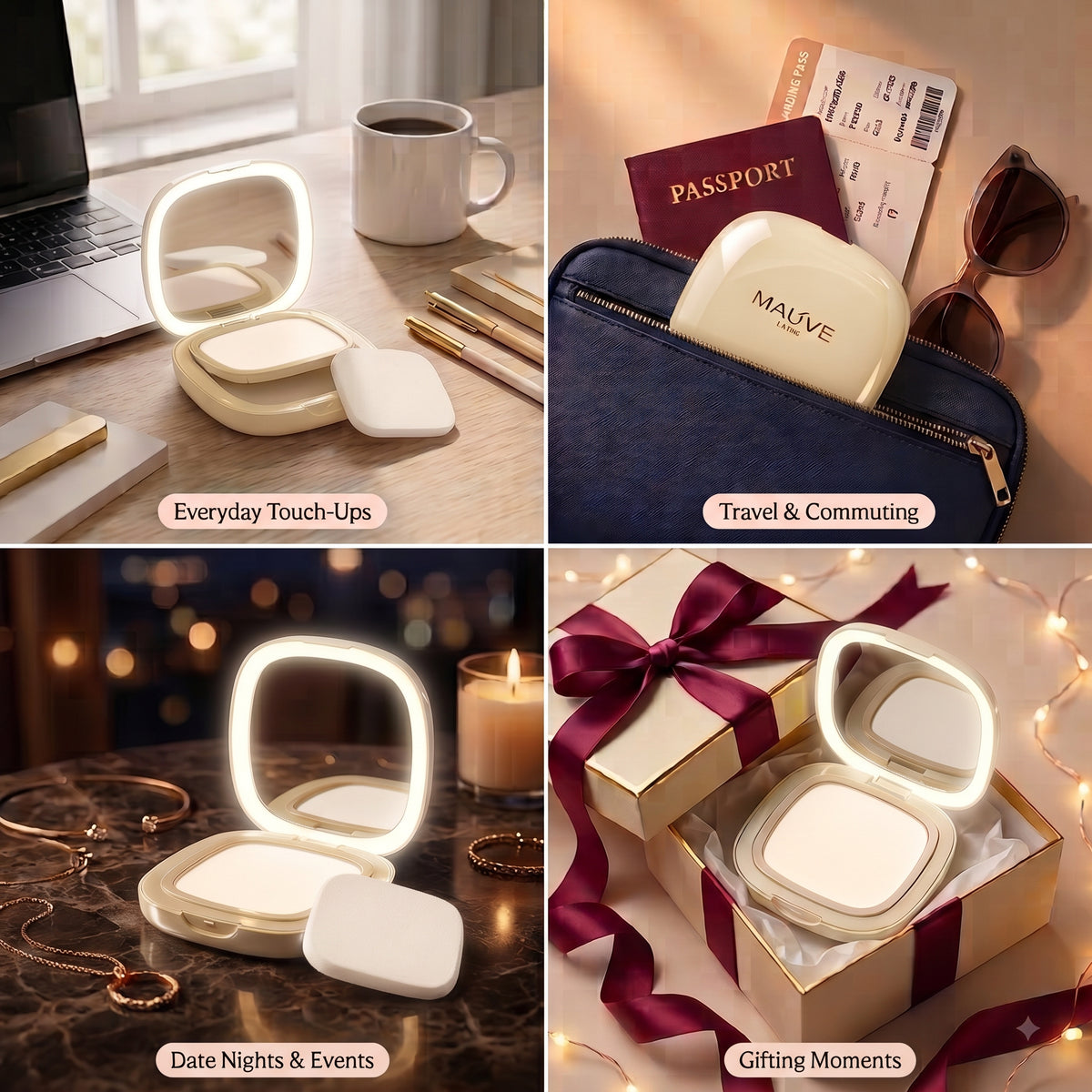 VER Beauty LED Mirror Pressed Powder Compact – Light Neutral