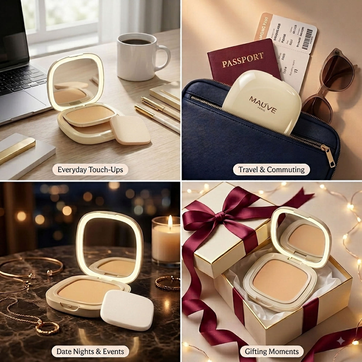 VER Beauty LED Mirror Pressed Powder Compact – Light Medium Neutral