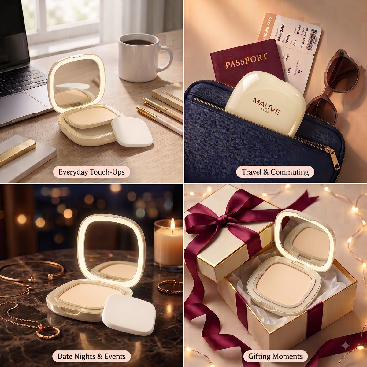VER Beauty LED Mirror Pressed Powder Compact – Medium Neutral