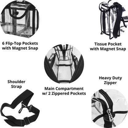 VER Beauty Clear Vinyl Shoulder Bag – 6-Pocket Transparent Organizer
