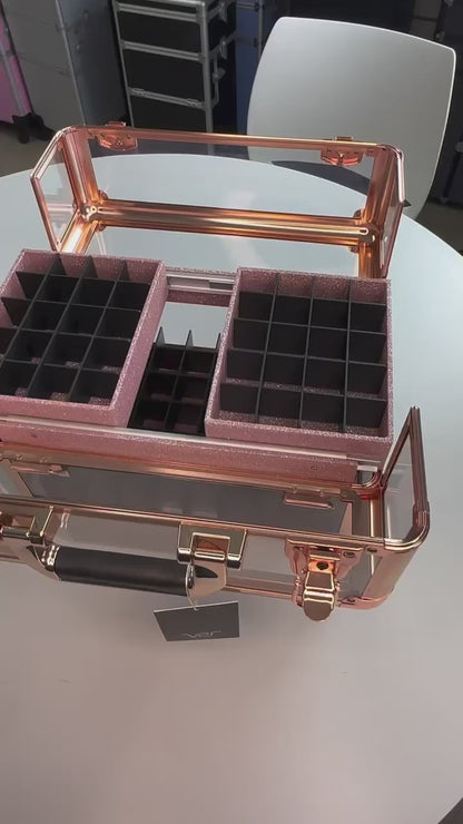 VER Beauty Clear Acrylic Makeup Train Case – Removable Foundation Holders & Slide-Out Trays