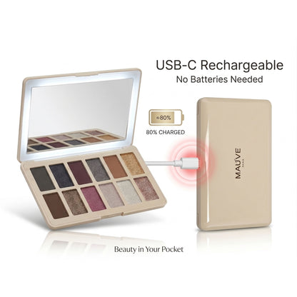 VER Beauty 12‑Color Eyeshadow Palette with USB‑C LED Mirror — Long‑Wear, High Pigment, Clean Beauty