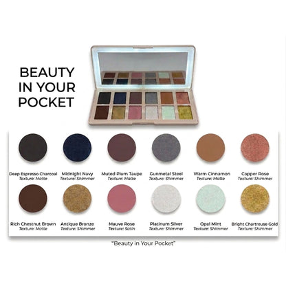 VER Beauty 12‑Color Eyeshadow Palette with USB‑C LED Mirror — Long‑Wear, High Pigment, Clean Beauty