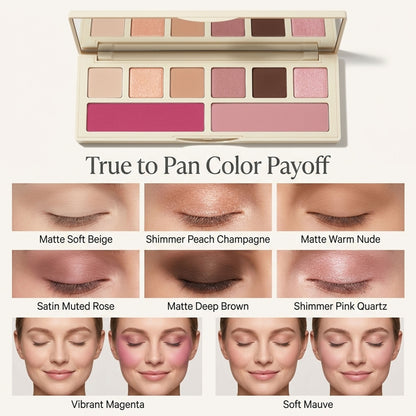 VER Beauty 8‑Pan Eyeshadow & Blush Palette with Rechargeable LED Mirror – Vegan, Long‑Wear, Talc‑Free