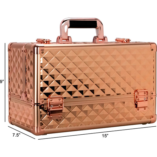 VER Beauty Aluminum Makeup Train Case – Professional Cosmetic Organizer with 6 Accordion Trays & Key‑Lock Latches