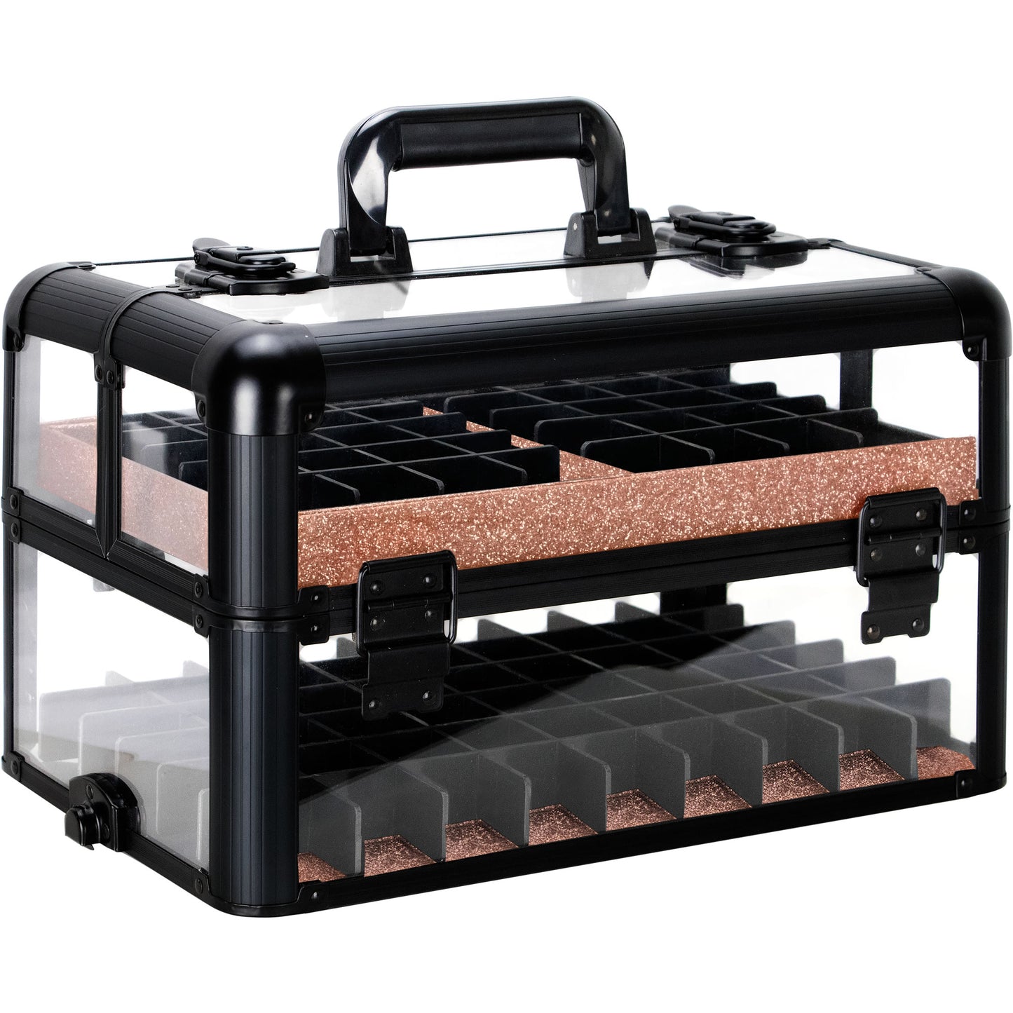 VER Beauty Clear Acrylic Makeup Train Case – Removable Foundation Holders & Slide-Out Trays