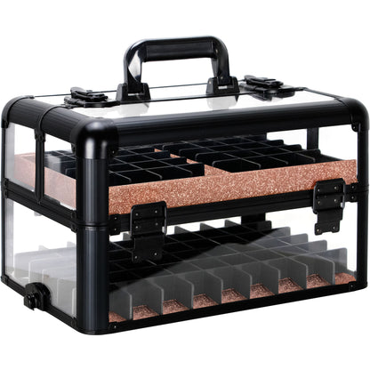 VER Beauty Clear Acrylic Makeup Train Case – Removable Foundation Holders & Slide-Out Trays
