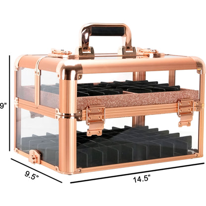 VER Beauty Clear Acrylic Makeup Train Case – Removable Foundation Holders & Slide-Out Trays