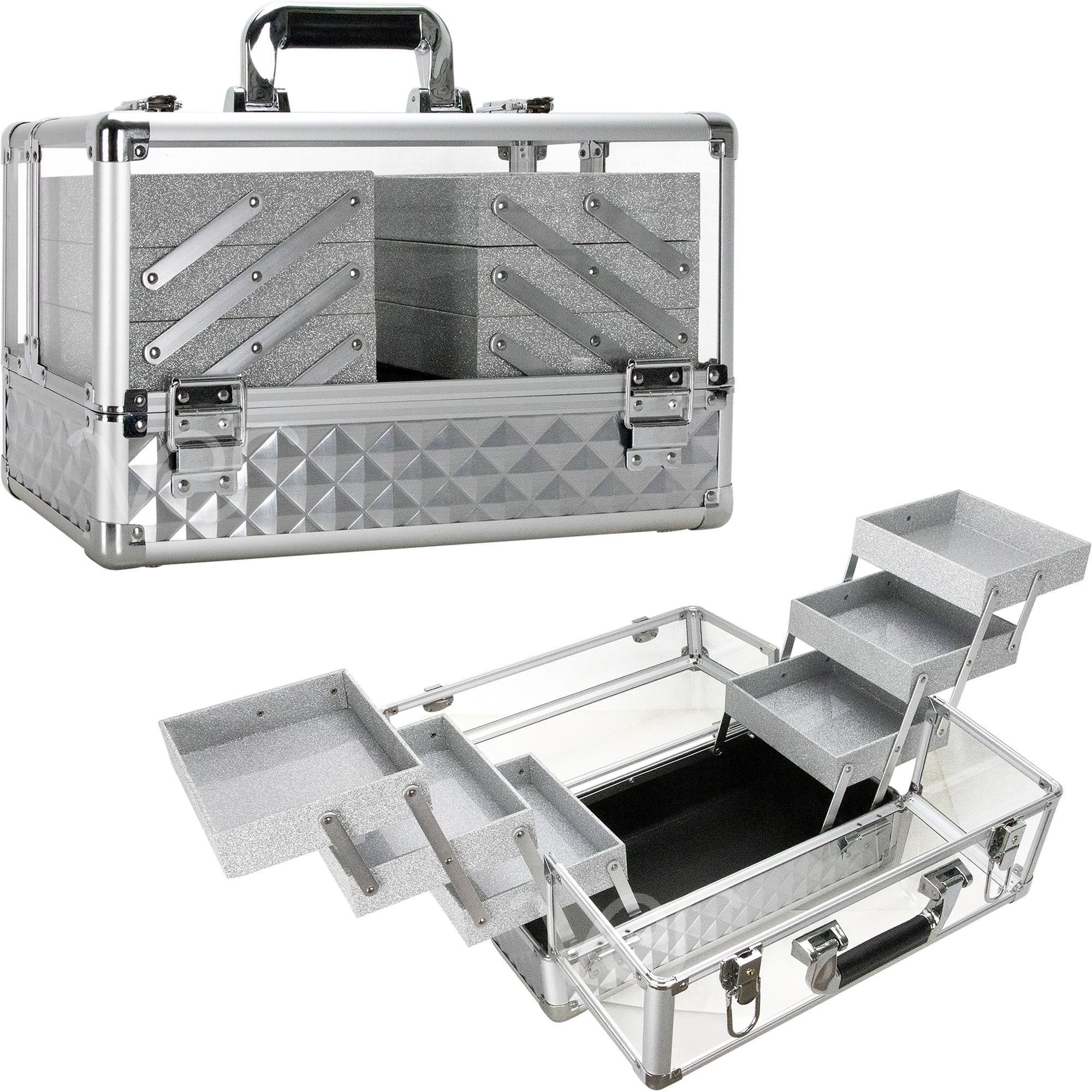 VER Beauty Aluminum & Acrylic Makeup Train Case – 6-Tier Accordion