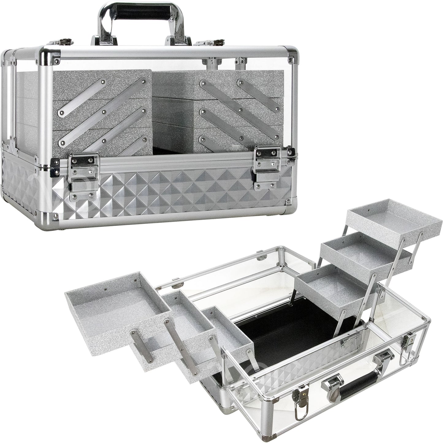 VER Beauty Aluminum & Acrylic Makeup Train Case – 6-Tier Accordion Trays & Locking Organizer