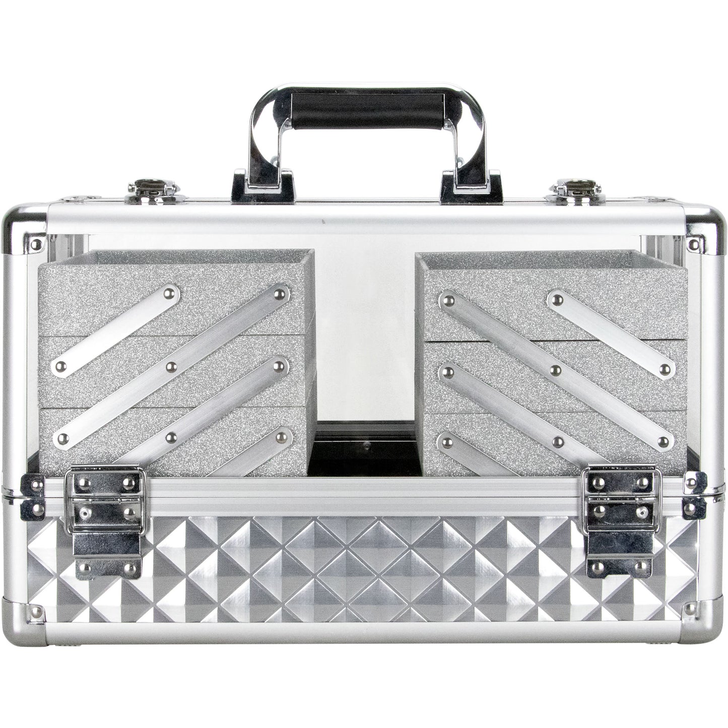 VER Beauty Premium Aluminum & Acrylic Makeup Train Case – 6‑Tier Accordion Trays, Locking Cosmetic Organizer, Heavy‑Duty Travel Storage