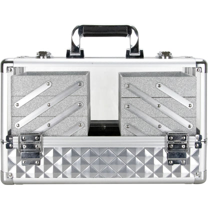 VER Beauty Premium Aluminum & Acrylic Makeup Train Case – 6‑Tier Accordion Trays, Locking Cosmetic Organizer, Heavy‑Duty Travel Storage