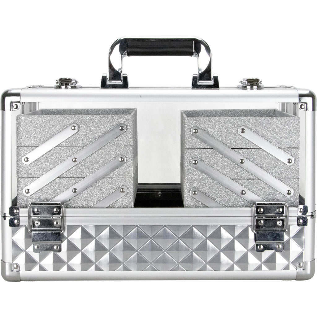 VER Beauty Armored Acrylic Large Portable Cosmetic Case 6 Tier Trays Professional Makeup Train Storage Organizer Box Make Up Carrier Lockable Key