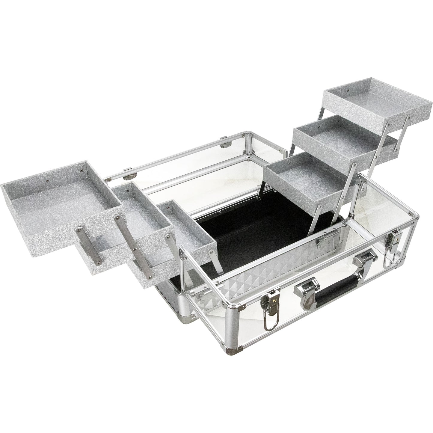 VER Beauty Aluminum & Acrylic Makeup Train Case – 6-Tier Accordion Trays & Locking Organizer