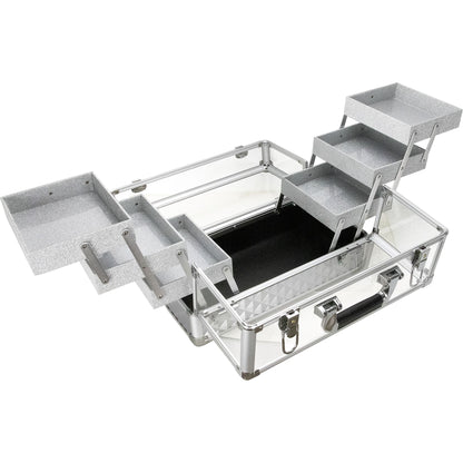 VER Beauty Aluminum & Acrylic Makeup Train Case – 6-Tier Accordion Trays & Locking Organizer