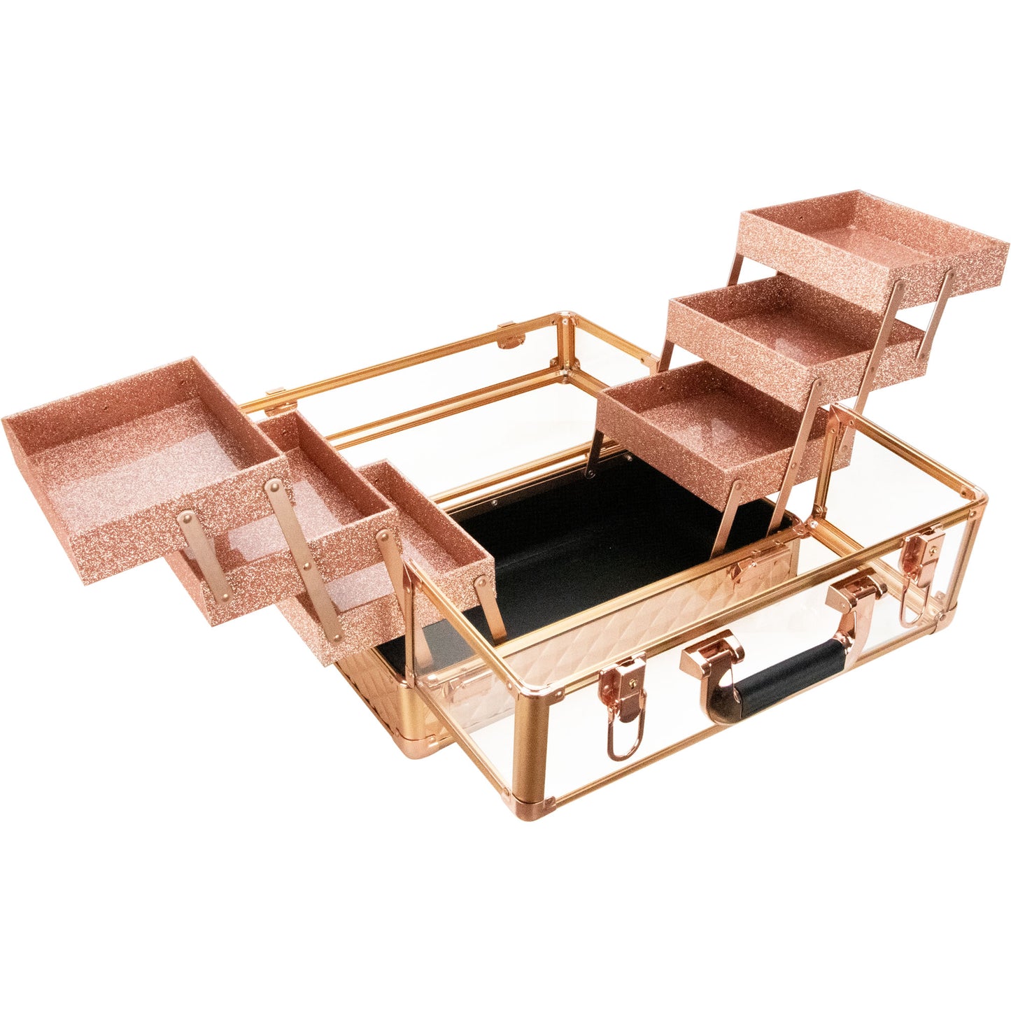 VER Beauty Premium Aluminum & Acrylic Makeup Train Case – 6‑Tier Accordion Trays, Locking Cosmetic Organizer, Heavy‑Duty Travel Storage