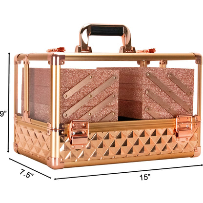 VER Beauty Premium Aluminum & Acrylic Makeup Train Case – 6‑Tier Accordion Trays, Locking Cosmetic Organizer, Heavy‑Duty Travel Storage