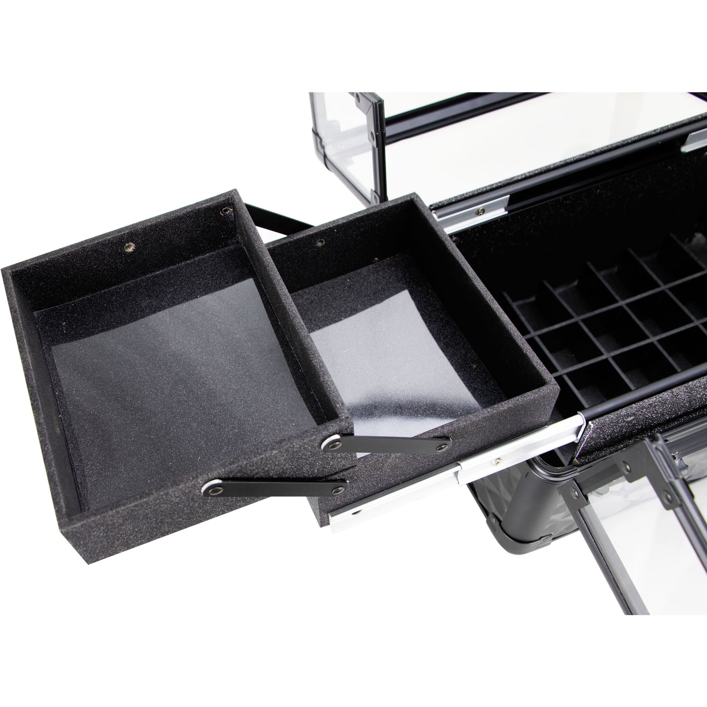VER Beauty Aluminum Makeup Train Case with Clear Armored Top, 4 Sliding Trays