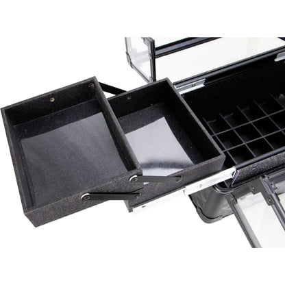 VER Beauty Aluminum Makeup Train Case with Clear Armored Top, 4 Sliding Trays