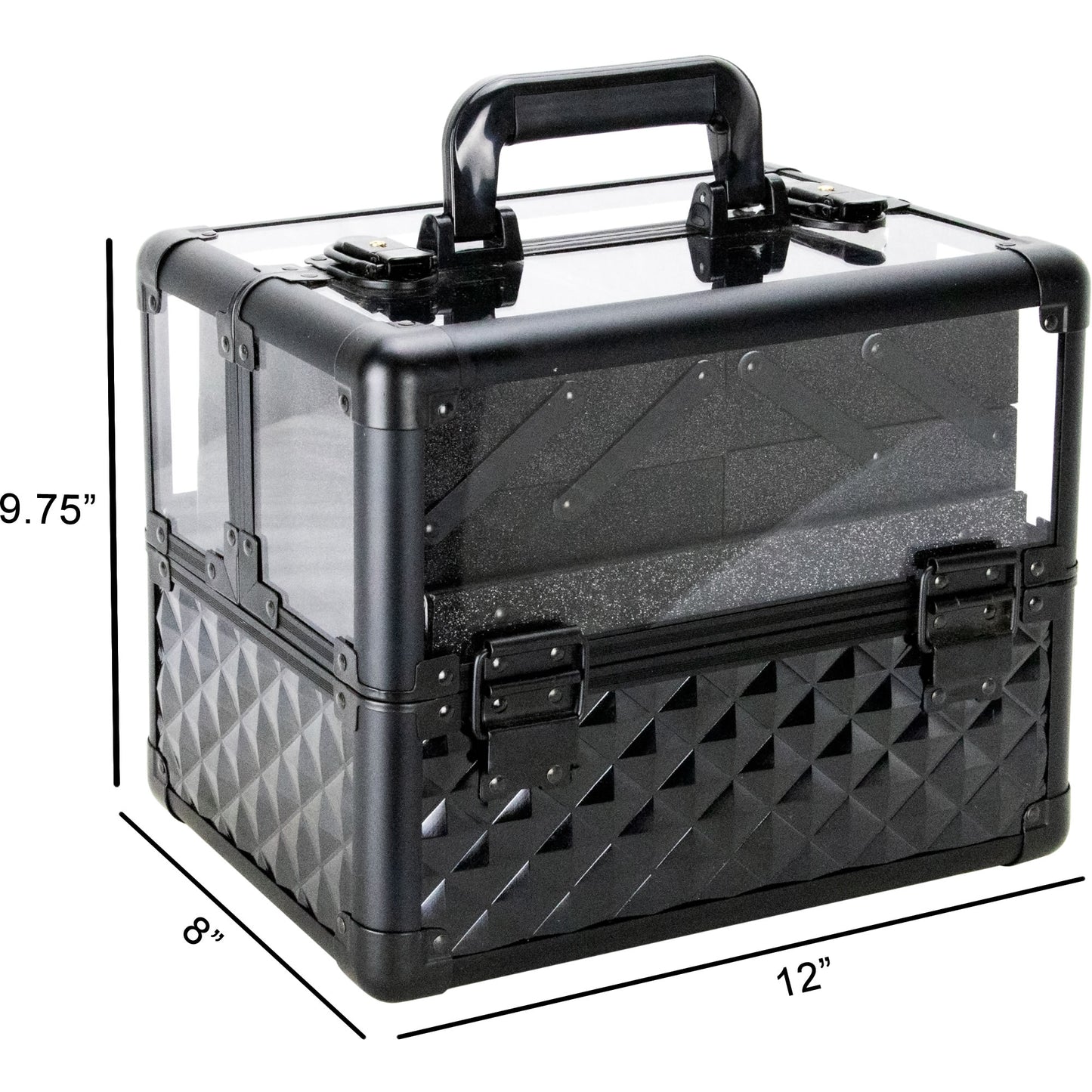 VER Beauty Aluminum Makeup Train Case with Clear Armored Top, 4 Sliding Trays